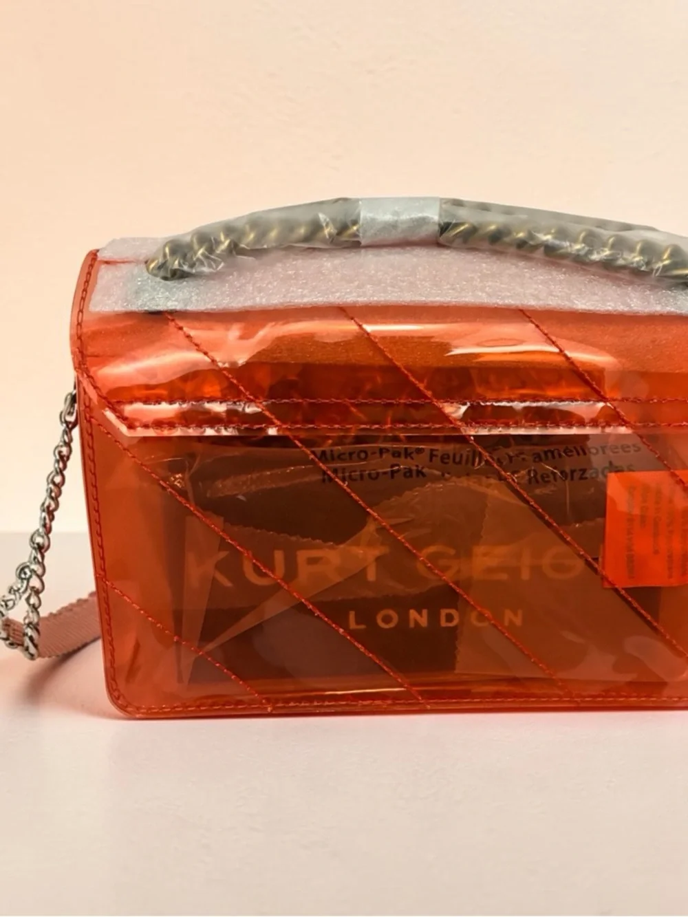 Kurt Geiger London Orange Transparent Quilted Mini Brixton Bag NWT - Picture 3 of 4